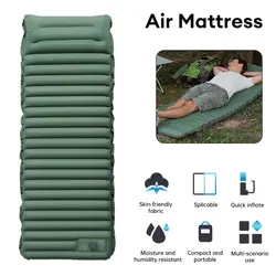 Outdoor Camping Sleeping Pad Inflatable Mattress with Pillow Ultralight Air Mat Built-in Inflator Pump for Travel Hiking Fishing