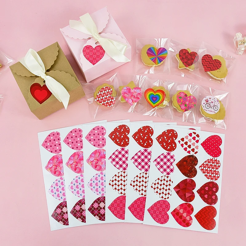 16 Sheets Heart Shaped Stickers Seal Labels Scrapbooking Gift for Package Wedding Decoration Valentine's Day Stationery Sticker