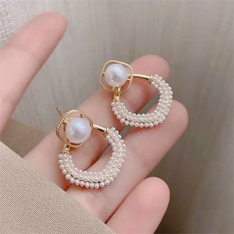 Hollow Rhombus Square Imitation Pearl Geometry Dangle Earring for Women Personality Simple Lozenge Jewelry Christmas Gift
