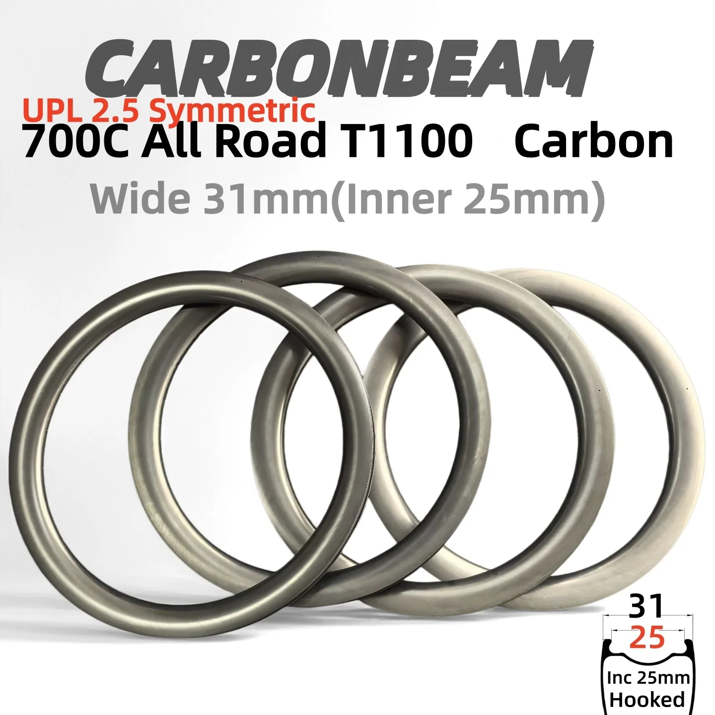 700C T1100 Wide 31mm (inner 25mm) 295G All-Road-Gravel Tubeless Carbon-Felgen, Tiefe 30mm 35mm 40mm 45mm 50mm 55mm 60mm