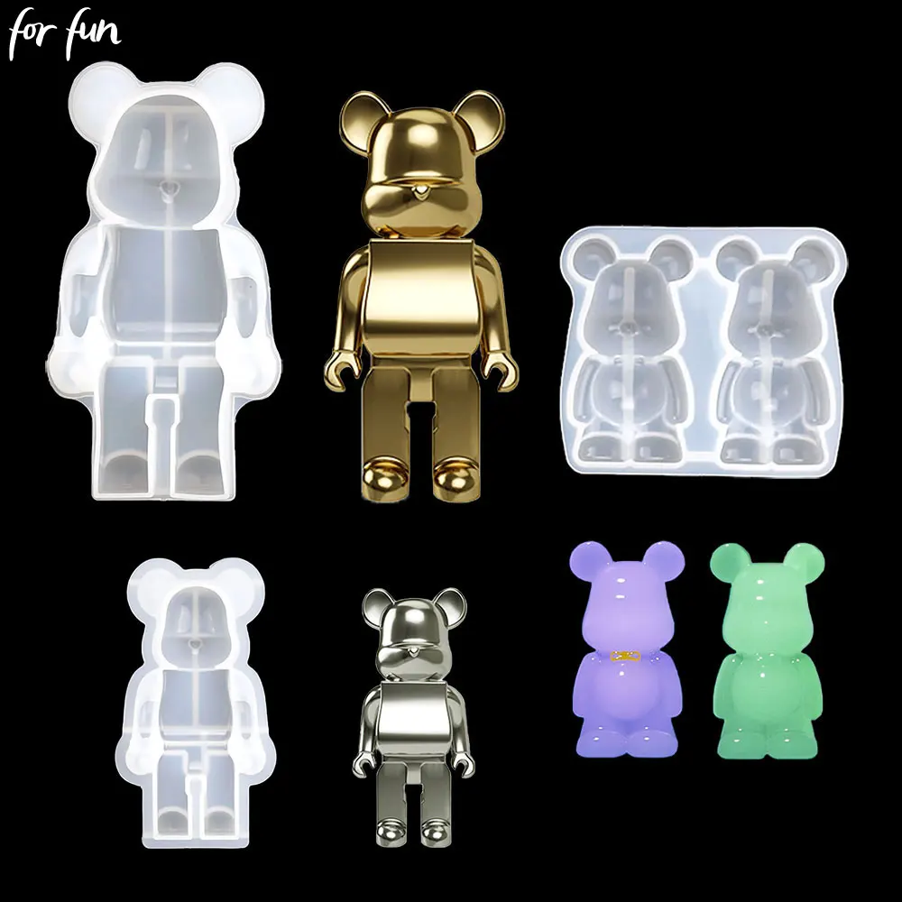 Voor plezier DIY gewelddadige beer teddybeer siliconen mallen schimmel Crystal Drop gel UV-hars schimmel sleutelhanger ornamenten gips kaars maken