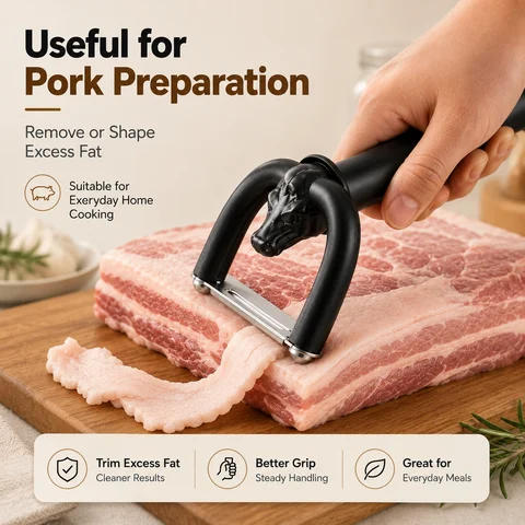 1/2Pcs Handheld Meat Fat Trimmer, Practical Kitchen Gadget, With Non-Slip Grip & Safety Guard, For Trimming Beef, Pork