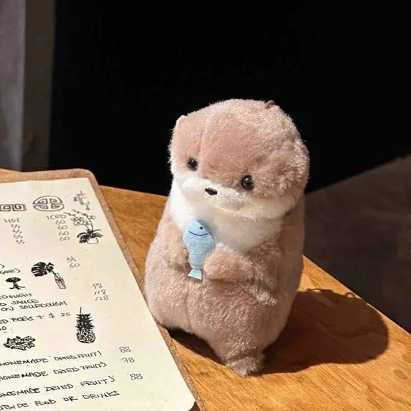 Cute Kawaii Cartoon Otters with Fish Plush Keyrings - Creative Hanging Pendant School Bag Wallet Charms Accessory view 4