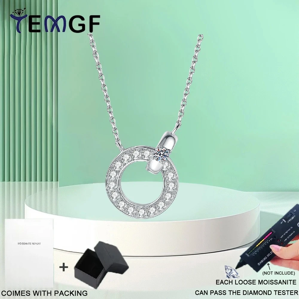 

Ожерелье TEMGF 3 мм с муассанитом для женщин, стерлинговое серебро S925, круглая подвеска на шею, модные ювелирные изделия, сертификация GRA