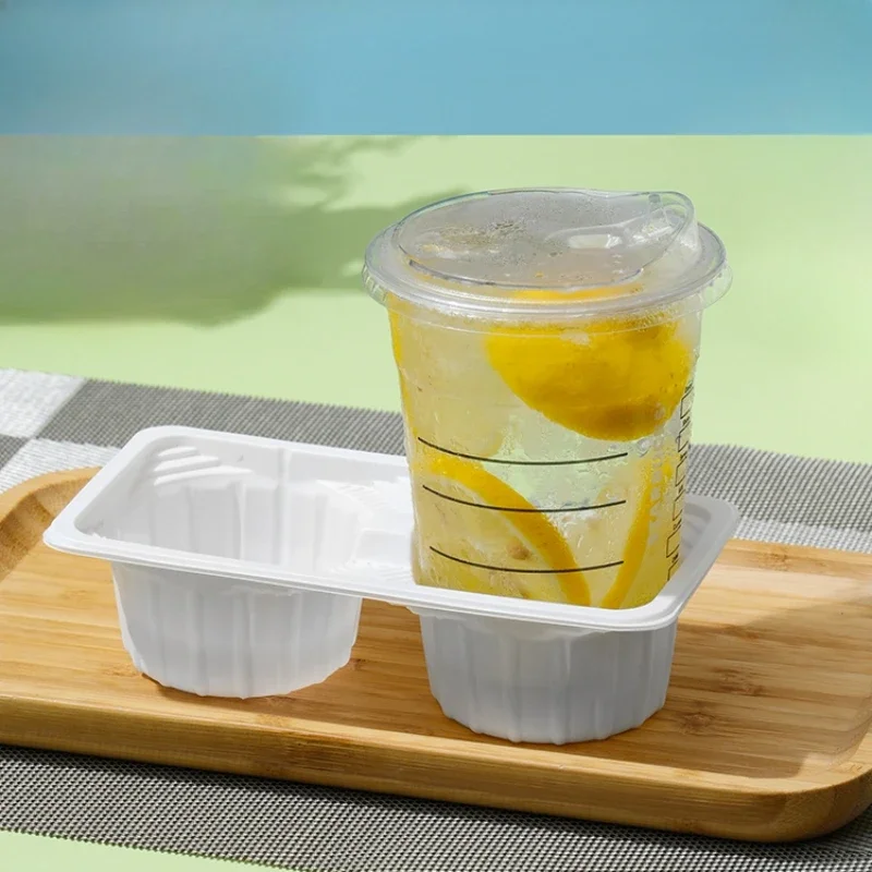 Disposable Milk Tea Cup Holder Plastic Coffee Beverage Takeaway Packaging Double Cup 4 Holes Fixed Grid Anti Scattering Tray