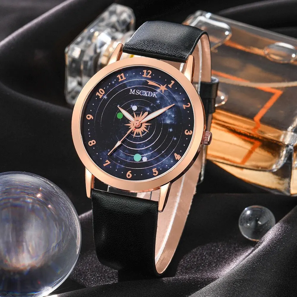 2PCS Set Women Fashion Casual Leather Belt Watches Quartz Wristwatches & Ladies Glasses Sunglasses Dress Clock Montre Femme