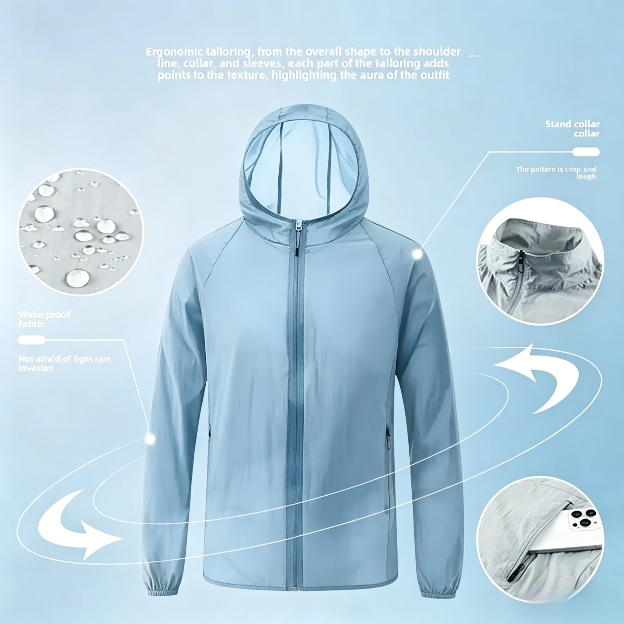 

Men Summer Thin Sun Protection Jacket Outdoor Zipper Hooded Loose Casual Outerwear UV-proof Breathable Quick Dry Cycling Coats