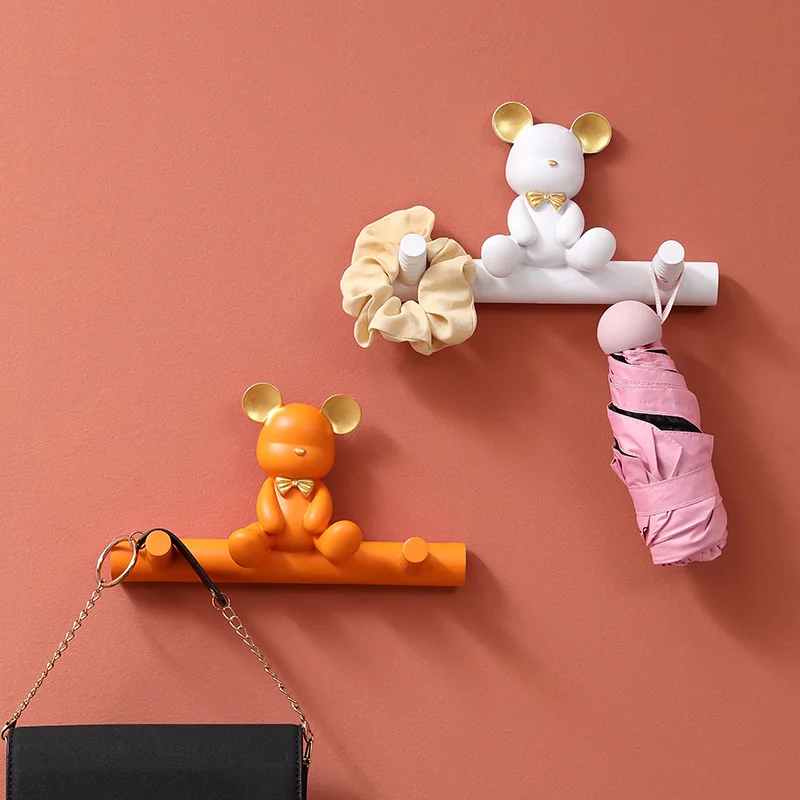 Cartoon Bear Hook Porch Clothes Rack Wall Shelf Hanger Resin Coat Towel Hooks Hat Handbag Holder Home Decor