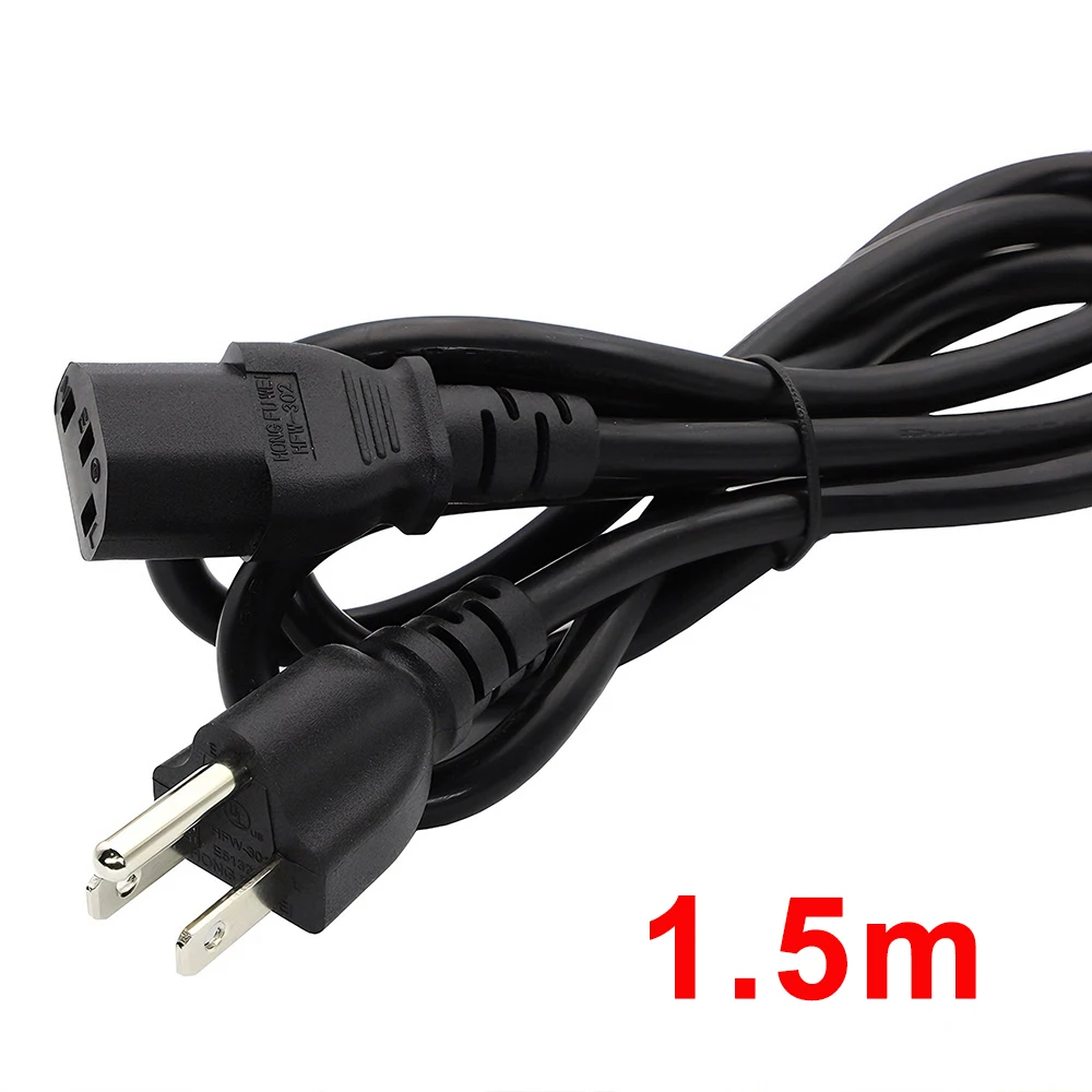 

1.5m US NEMA 5-15P to IEC C13 AC Power Cord 3 Pin USA Plug Universal Power Supply Cable 10A 125V Extension Cable Black 18AWG 1pc