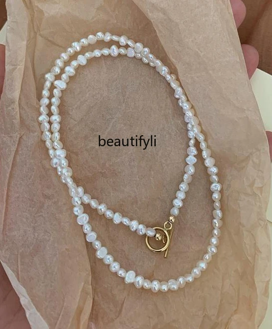 New small mini irregular natural pearl necklace high temperament design retro collarbone chain