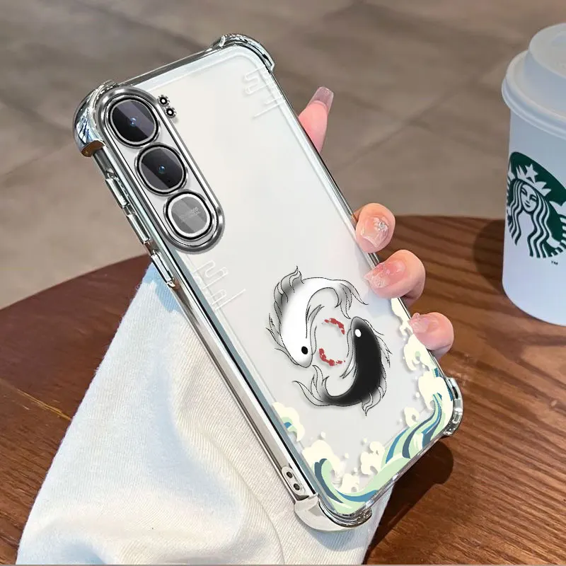 Plating Protective Cover For Vivo Y31 5G Y21d 4G Case Flxebile TPU Four-corner Shockproof Fish Pattern Fundas
