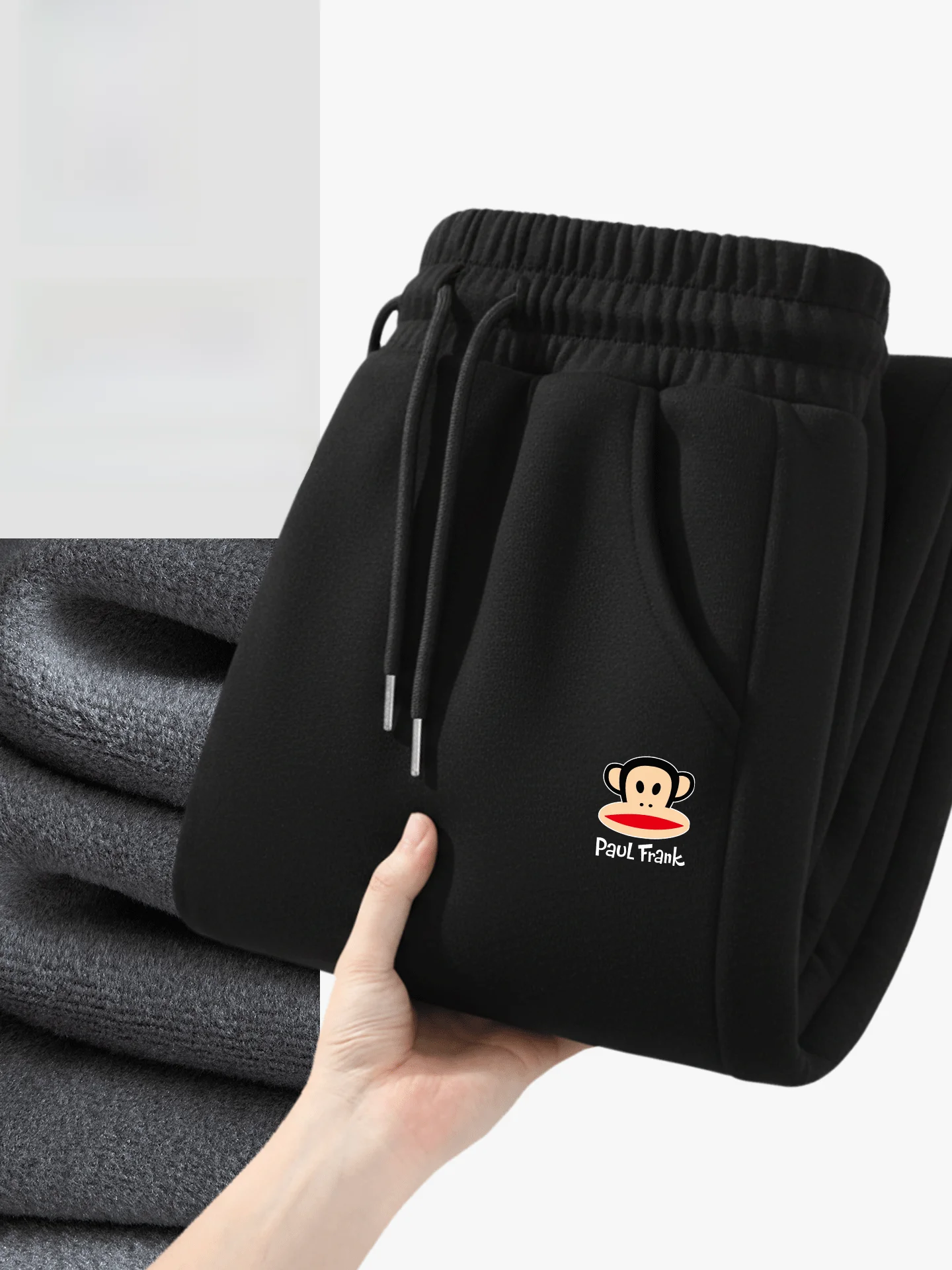 

Thiened Fce Lined Loose Fit Bla Casual Pants for Men Winter Trendy Straight Leg Comfortable Polyester Cotto...