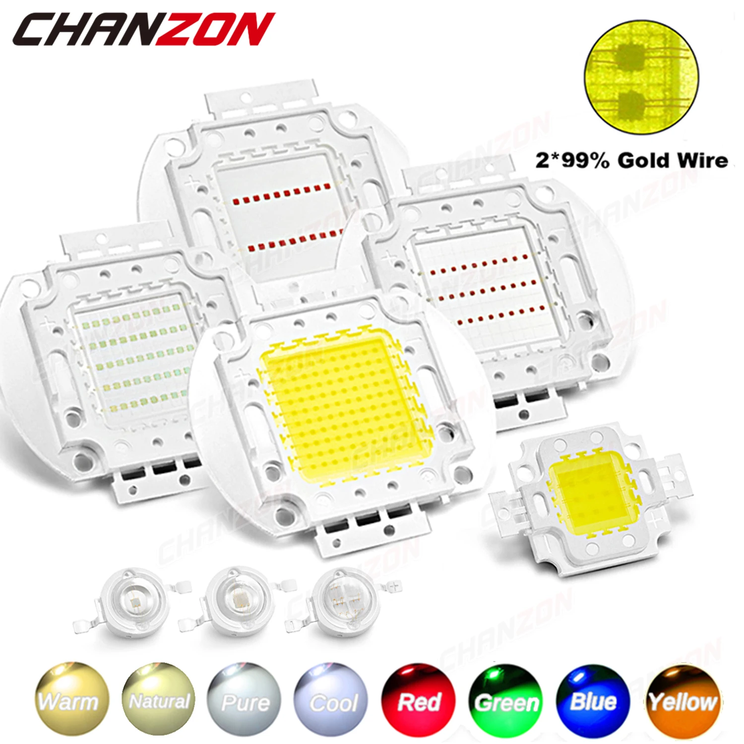 1W 3W 5W 10W 20W 30W 50W 100W High Power LED Chip Warm Cool White Red Green Blue Square Light Matrix Integrated COB Lamp