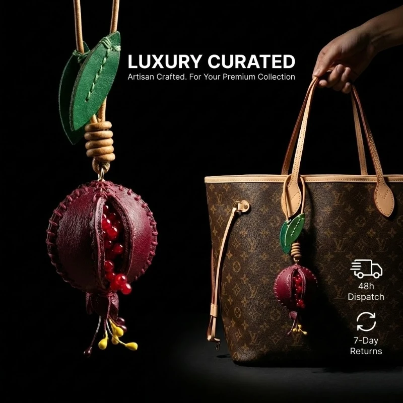 

Handmade Vegetable Tanned Leather Bag Charm Pomegranate Keyring Cute Fruit Pendant Luxury Purse Accessories Good Luck Gift