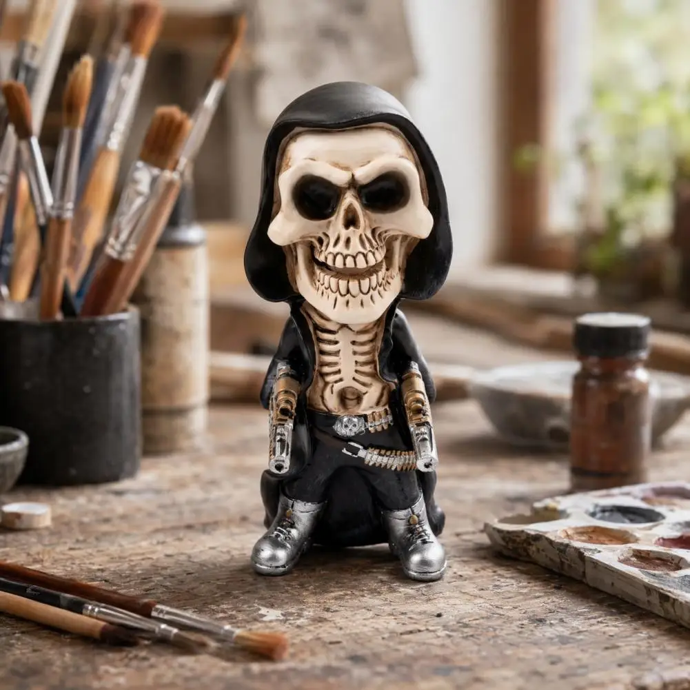 Hand-painted Skull Figurine Skeleton Soldier Art Piece Halloween Skeleton Sculpture Resin Soldier Figurine Statue for Men