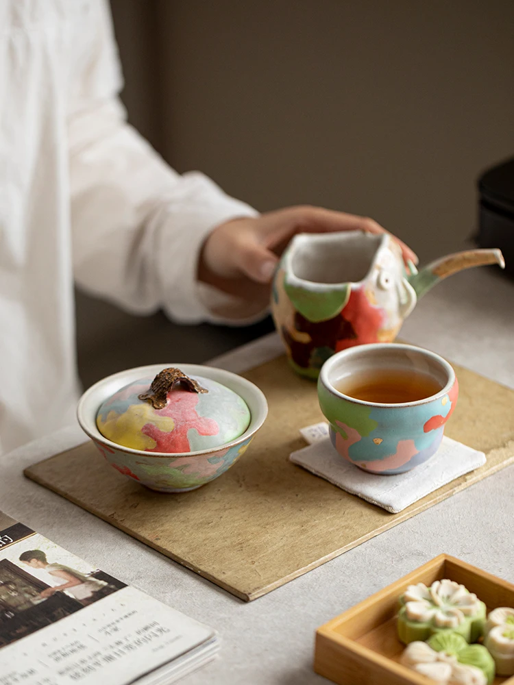 

Hand painted cover bowl teacup single creative simple ceramic kung fu tea set tea bowl cover bowl master cup tea cup