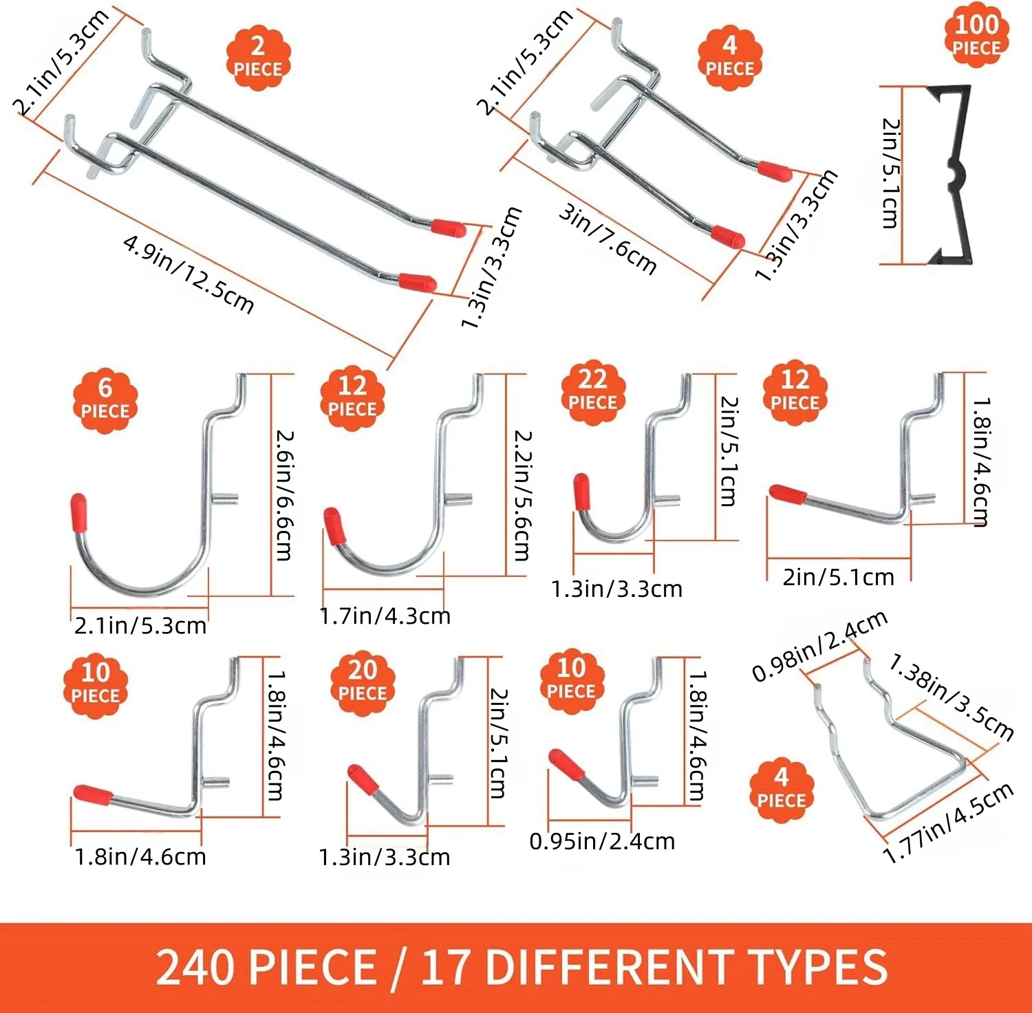 240PCS Metal Pegboard Hooks Hanging Organizer Assortment Kit Peg Locks Hanging Applications Home Hanger Hanging Hook Tools