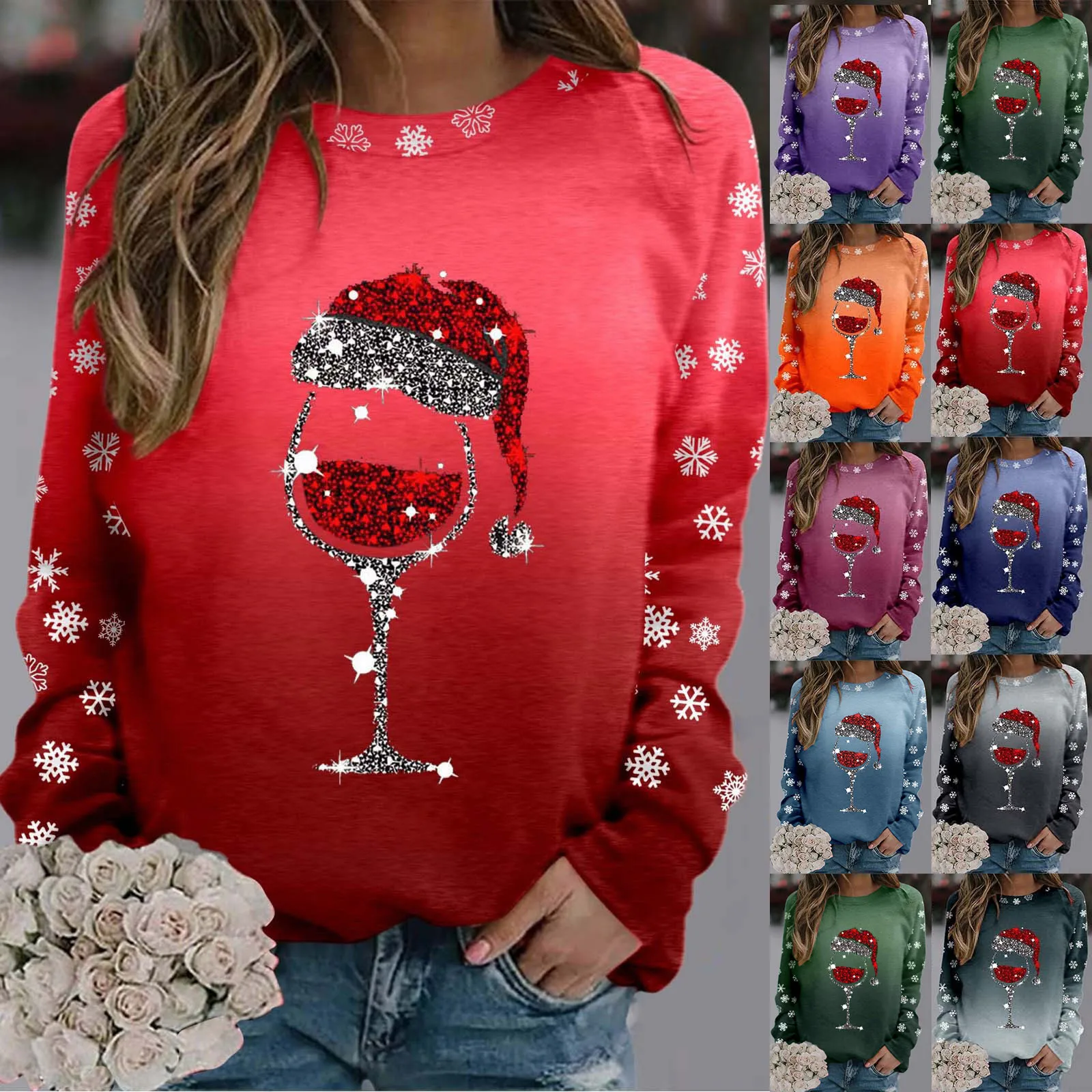 

Women Pullover Christmas Sweaters For Ladies Teen Girls Long Sleeve Crewneck Sweatshirt Cute Reindeer Graphic Xmas Fleece Hoodie