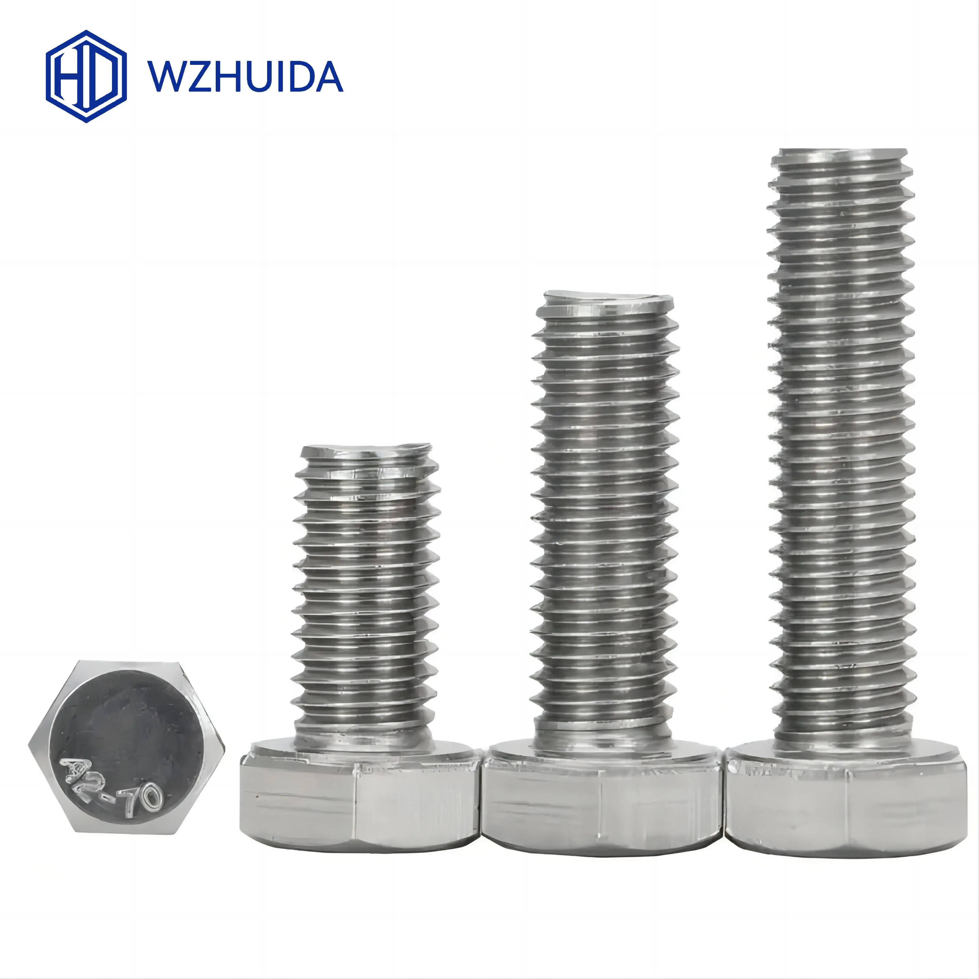 WZHUIDA Vis à tête hexagonale entièrement filetée M3 M4 M5 M6 M8 M10 DIN933 A2-70 en acier inoxydable 304 avec filetage métrique