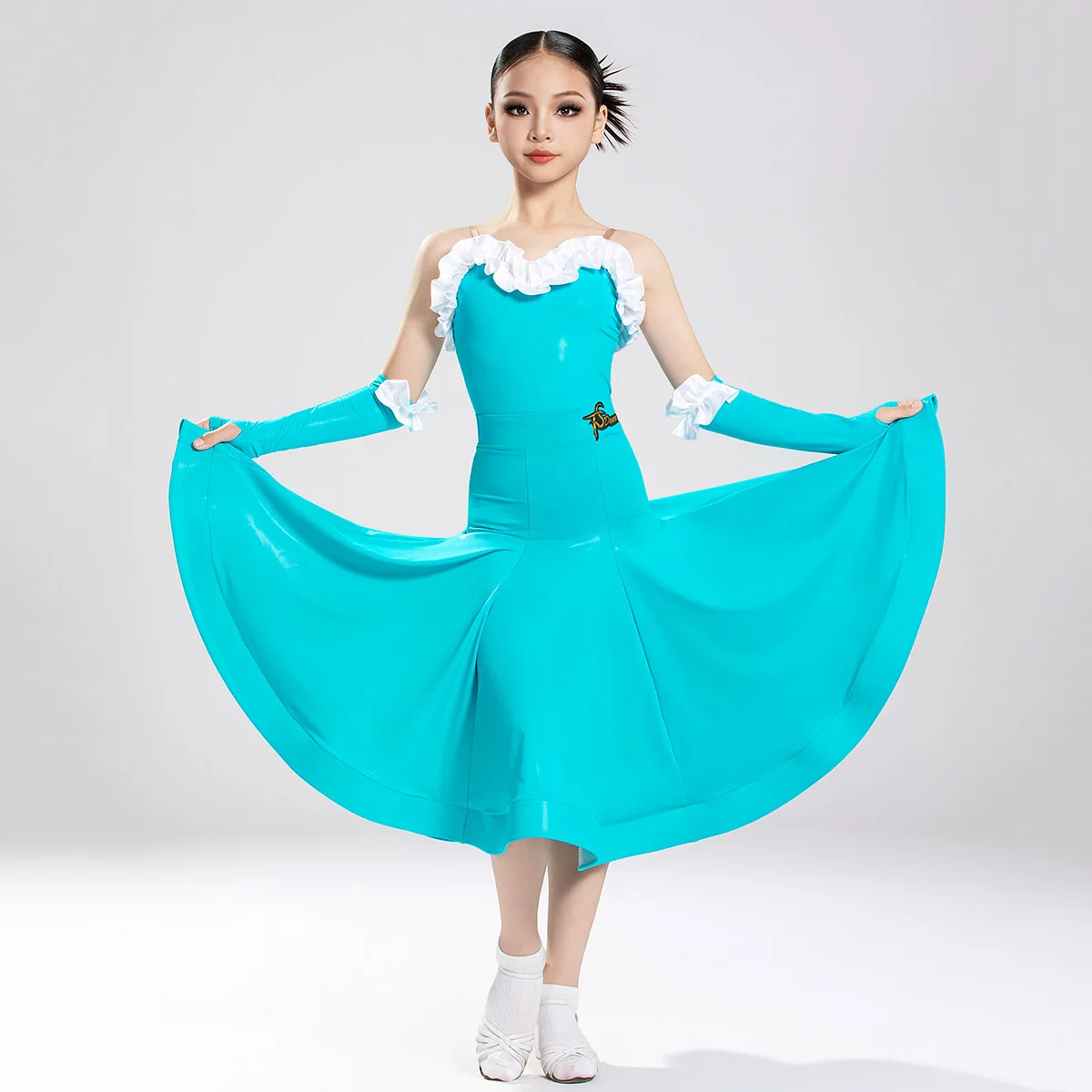 Children Girls Latex Ballroom Dance Dress Competition Professional Practice Bodysuit Fishbone Skirt Standard Dancewear Costume