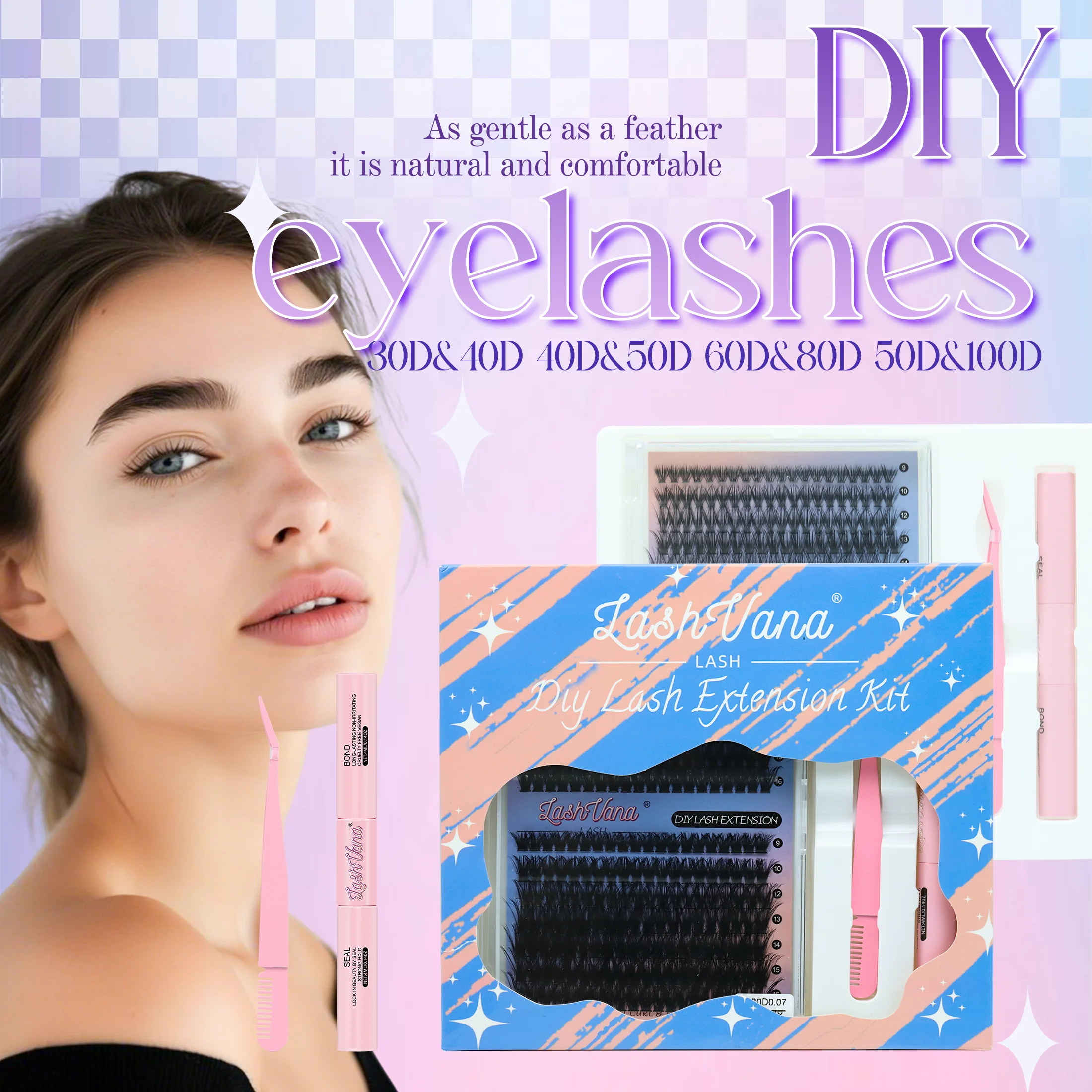 箱入りつけまつげセット、2種類のスタイル、9～16mm、合計280束、2in1つけまつげ用接着剤とピンセット付き。