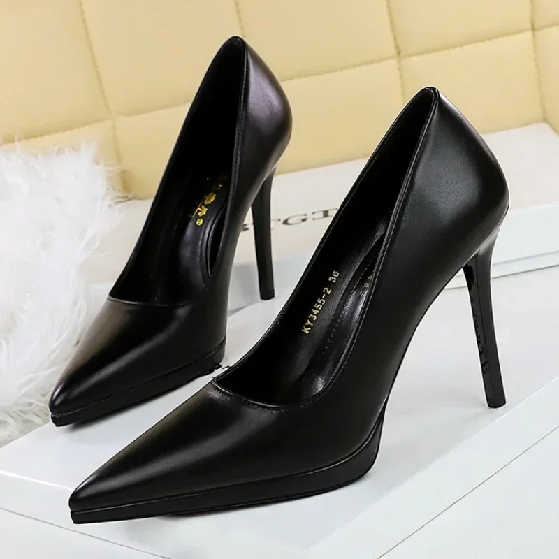 BIGTREE 2024 Sexy Women 11cm High Heels 1.5cm Platform Pumps Lady Leather Stiletto Heels Nightclub Stripper Catwalk Party Shoes