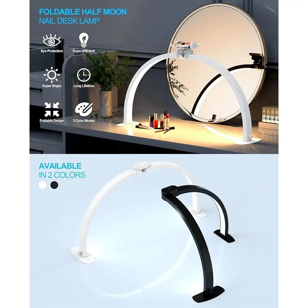 Dimmable Half Moon Nail Lamp 10 Brightness Levels 3 Color Temperature Foldable Nail Desk Lamp Portable Bag Eye Protection