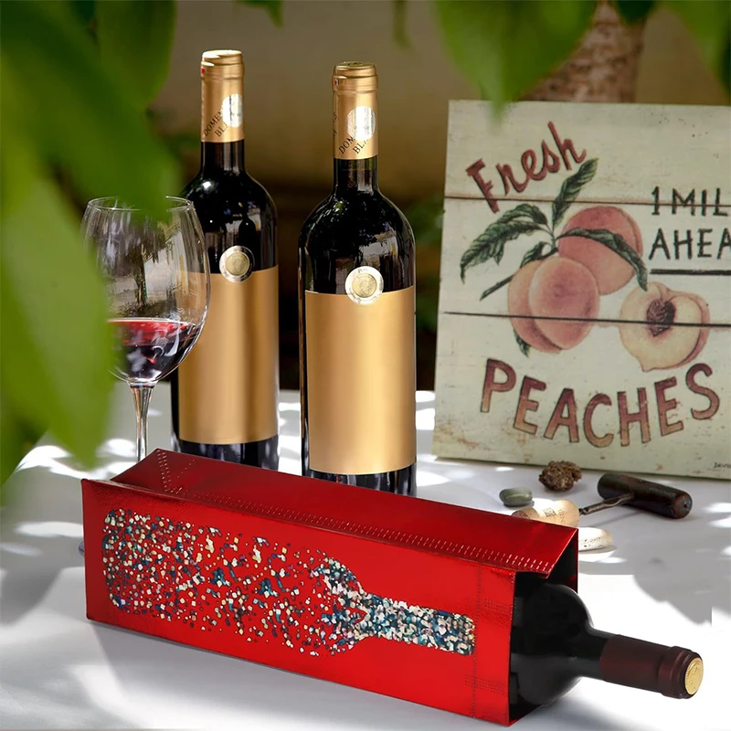 Bolsa de vino de tela no tejida, bolsa portadora de vino, refrigerador de vino acolchado, regalo para amantes del vino o boda