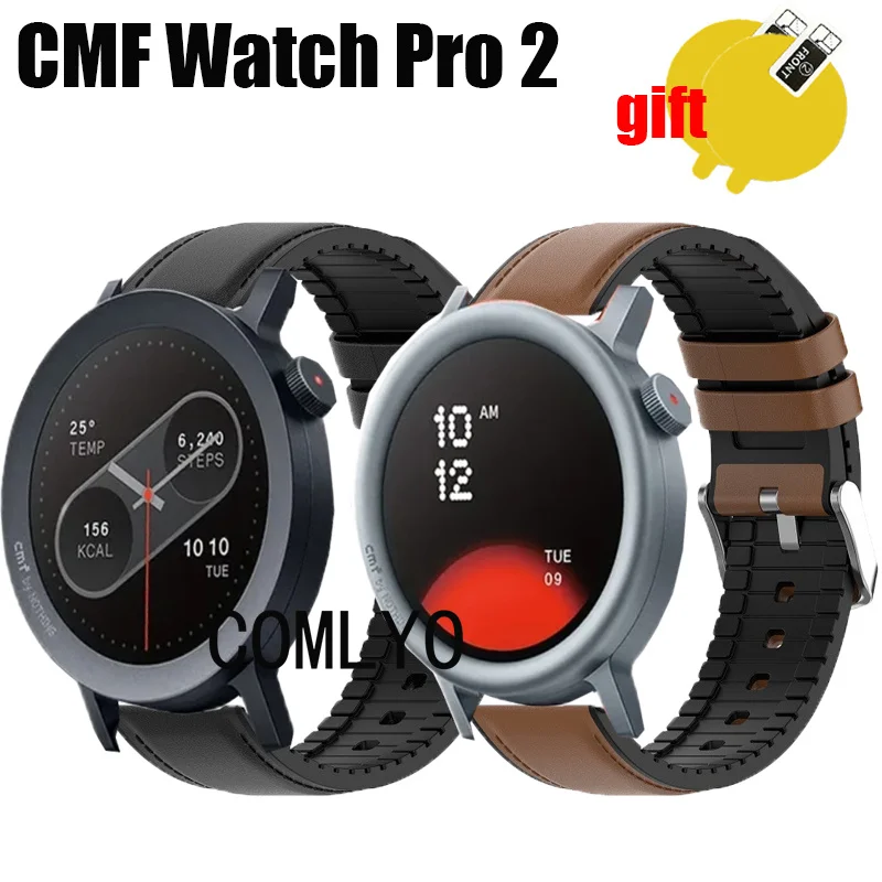 革とシリコンのスポーツウォッチバンド,スクリーンプロテクター,スマートウォッチストラップ,cmf Watch pro 2ケース