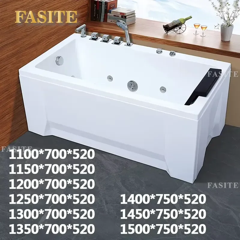 Modern Freestanding Acrylic Bathtub Rectangular Soaking Tub with Spa  Deep Immersion Bath for Bathroom Relaxation Luxury