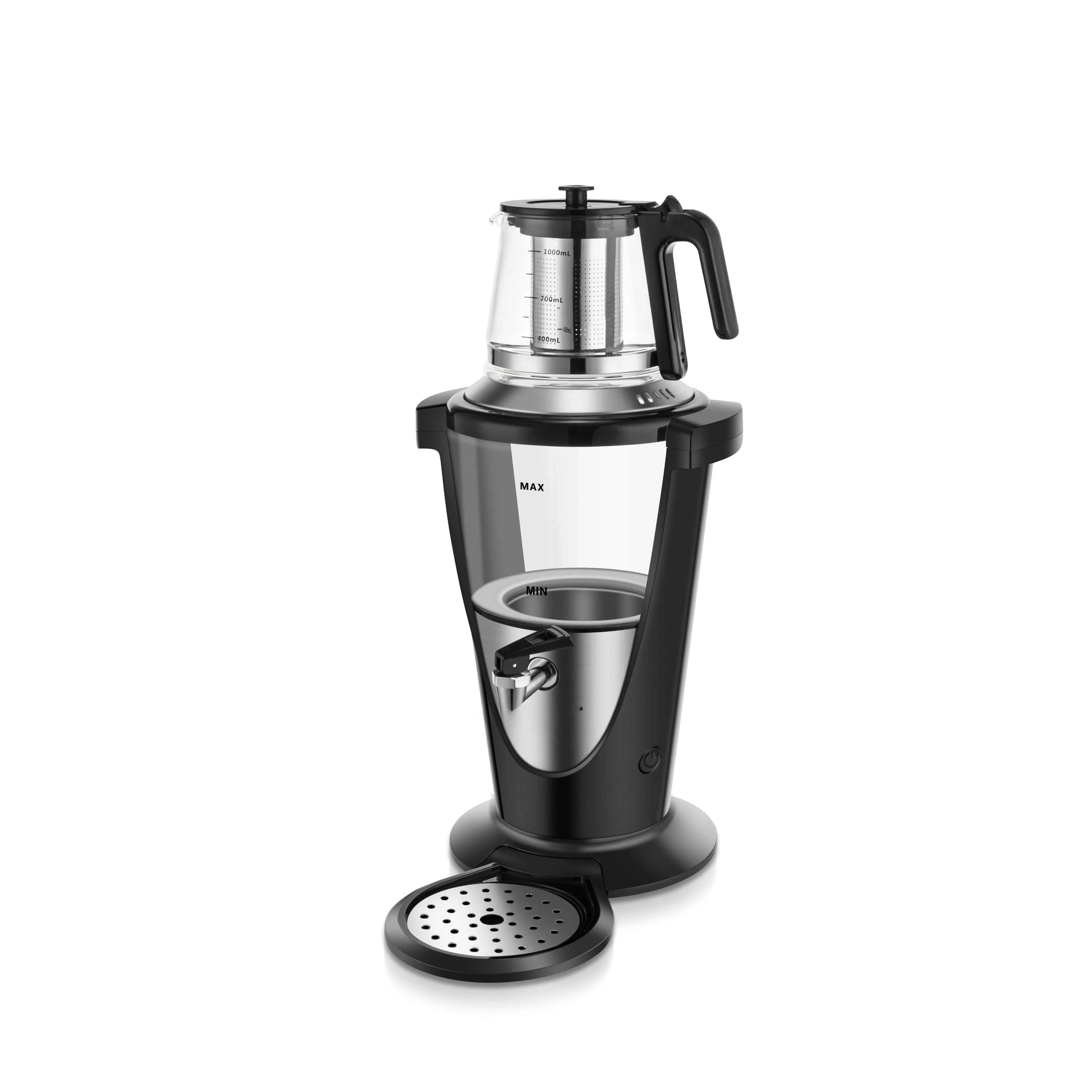 Stainless steel 3L temperature-controlled Russian teapot with 1L glass teapot on top, electric kettle set