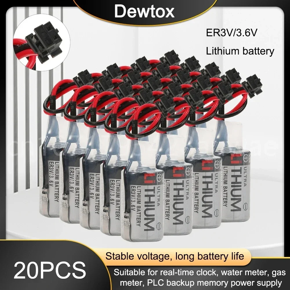 20PCS JZSP-BAT01 Original New Battery ER3V 3.6V Driver CPM2A-BAT011/2 Lithium Battery for CNC Machine Tool Black Plug