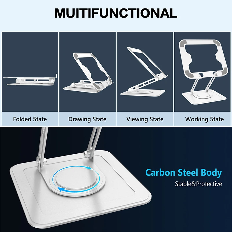 Stand Laptop lipat, dudukan Laptop lipat dengan dasar berputar 360 logam ergonomis dapat disesuaikan untuk Air/Pro dan lebih 10-15.6 inci Laptop
