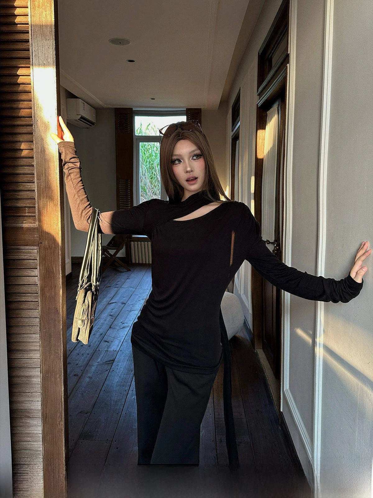American Style Long Sleeve Hollow out T-Shirt Women's Slim Fit Inner Wear Top GOGO BURN Design Sensation Fashionable Autumn