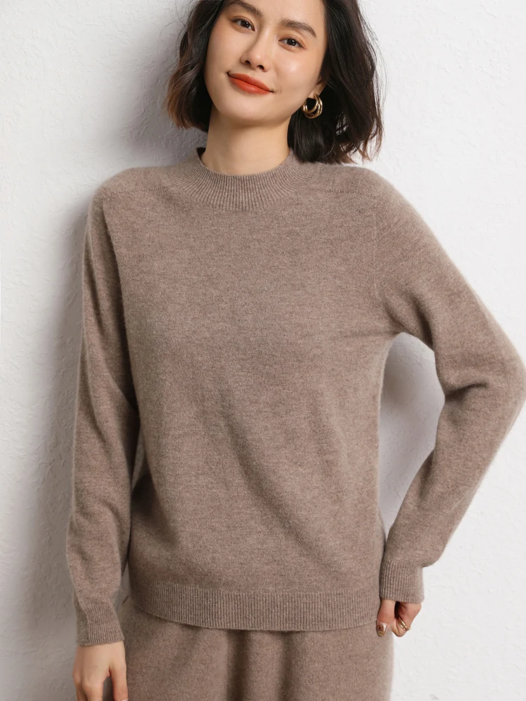 

Women's 100% Goat Cashmere Sweater Autumn Winter Mock Neck Pullover Soft Comfort Long Sleeve Knitwear Female Cashmere Clothing