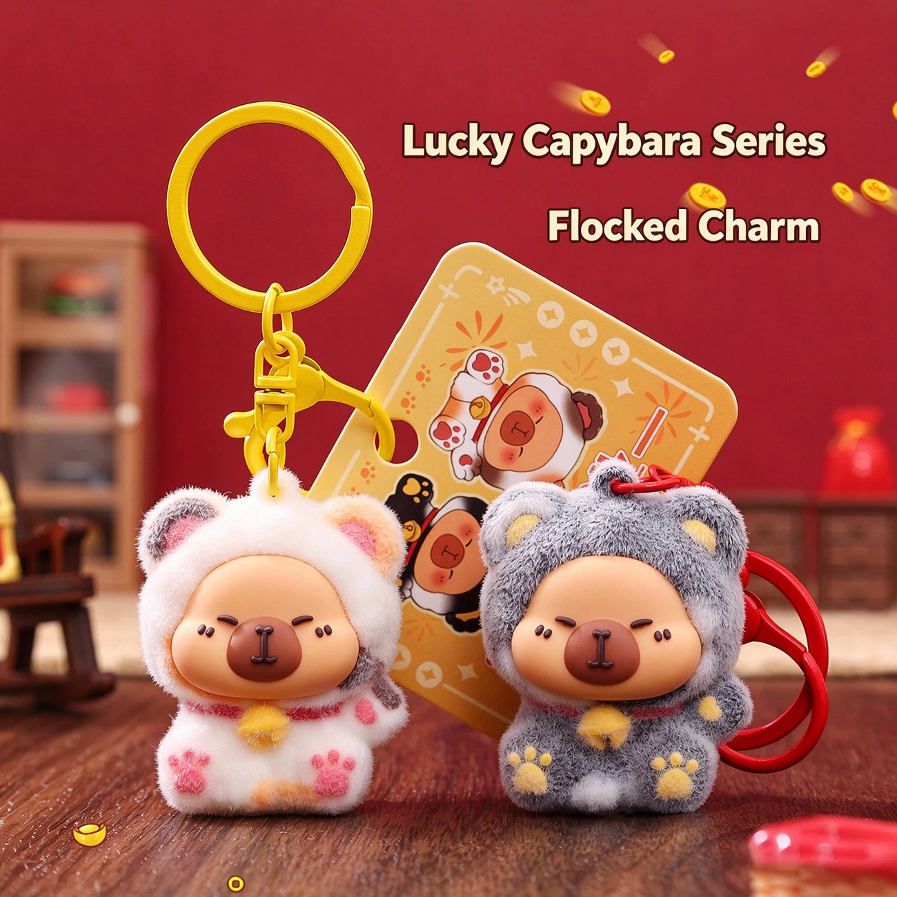 Cute Cartoon Key Chain Pendant Flocked Cat Doll Cartoon Bag Charm Creative Gift