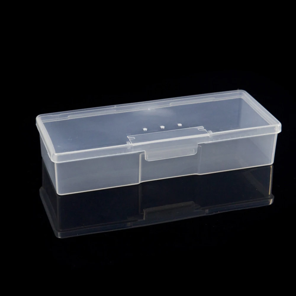 Caja de almacenamiento transparente de plástico rectangular para decoración de uñas, contenedor organizador de limas de pulido, pincel de diamantes