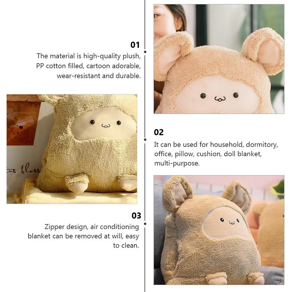 Cartoon Pillow Blanket Combo with Zipper – Soft Warm Nap Blanket for Sofa Bed, Easy Clean Air Conditioner Sleeping view 5