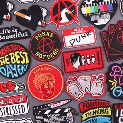 Punk Red Sew Embroidery Patches For Jacket Positive Thinking Iron On Patches For Clothing Thermoadhesive Patch For Clothes DIY