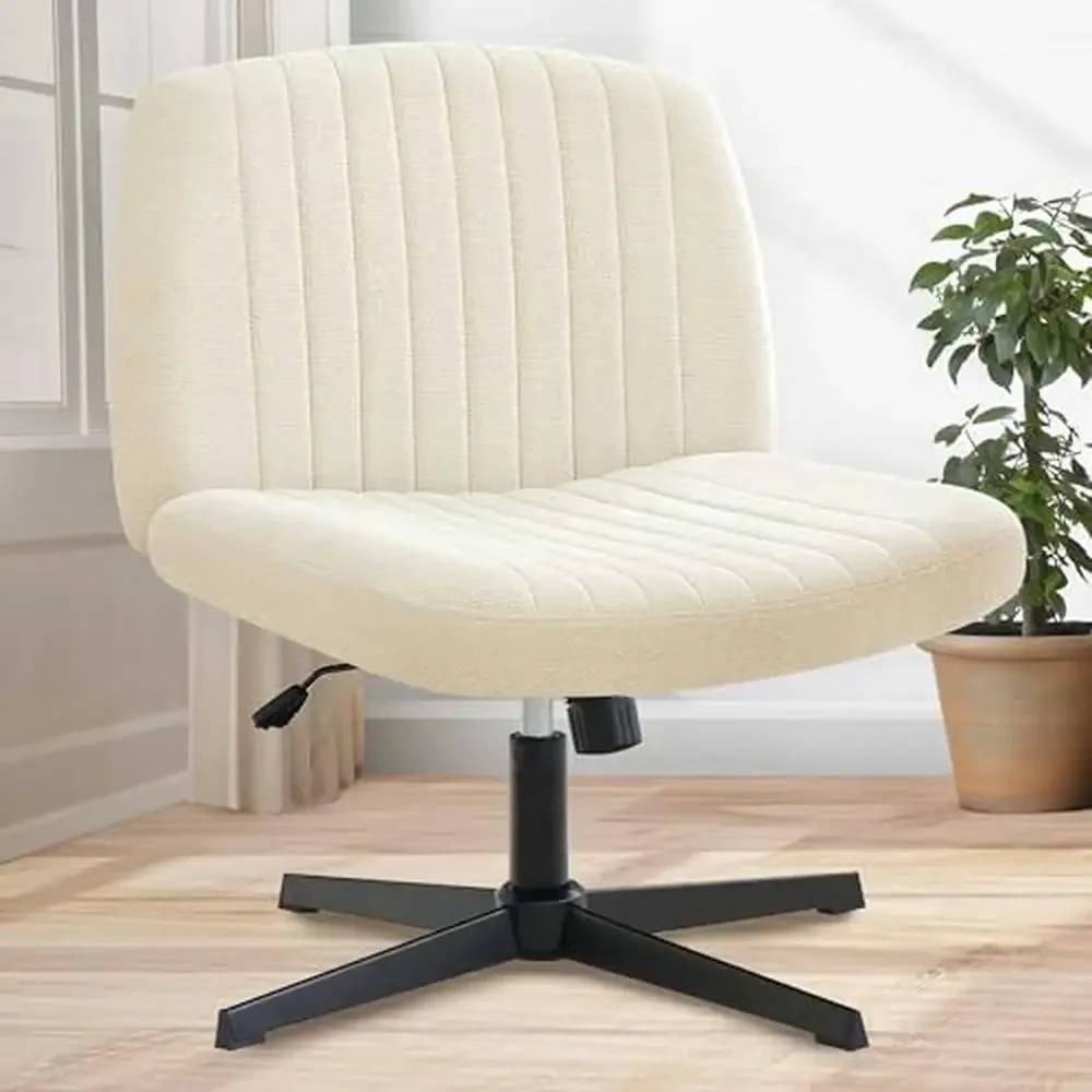 

Fabric Padded Office Desk Chair Swivel Height Adjustable Wide Seat Computer Task Home Vanity Seat Cross Legged Ergonomic