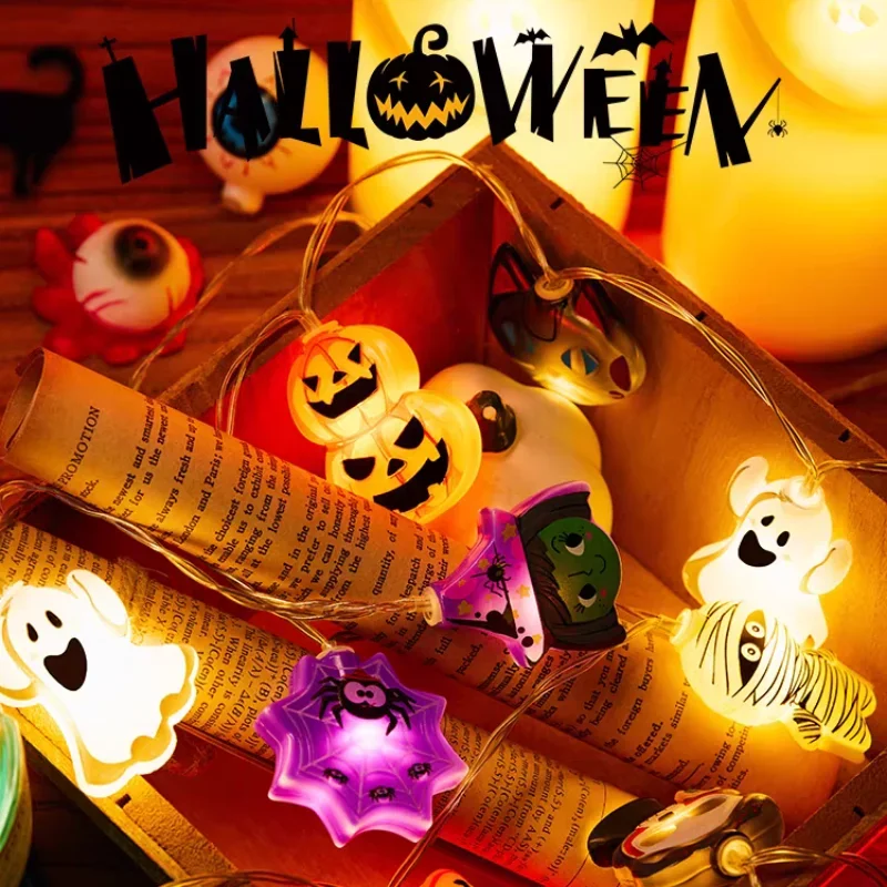 Mini luzes de corda de abóbora de Halloween – Orbes pendurados decorativos assustadores para decoração de loja, bar e cena de festa