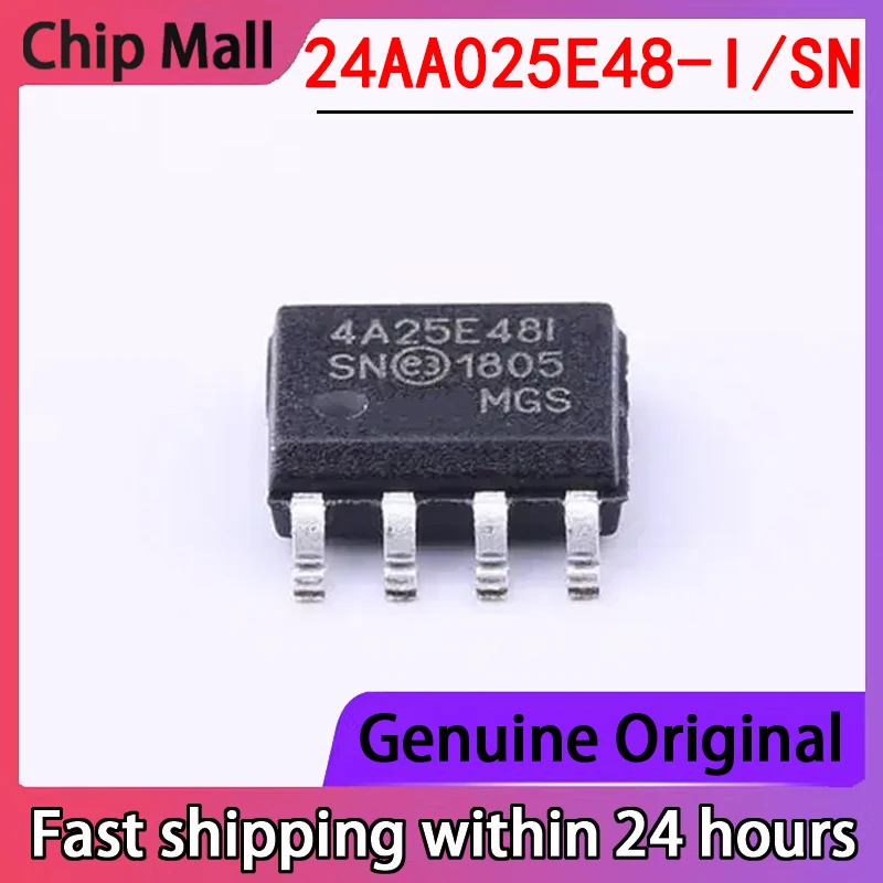 1PCS Brand New 24AA025E48-I/SN Screen Printed 4A25E48I Packaged SOP-8 Memory Chip Original Stock