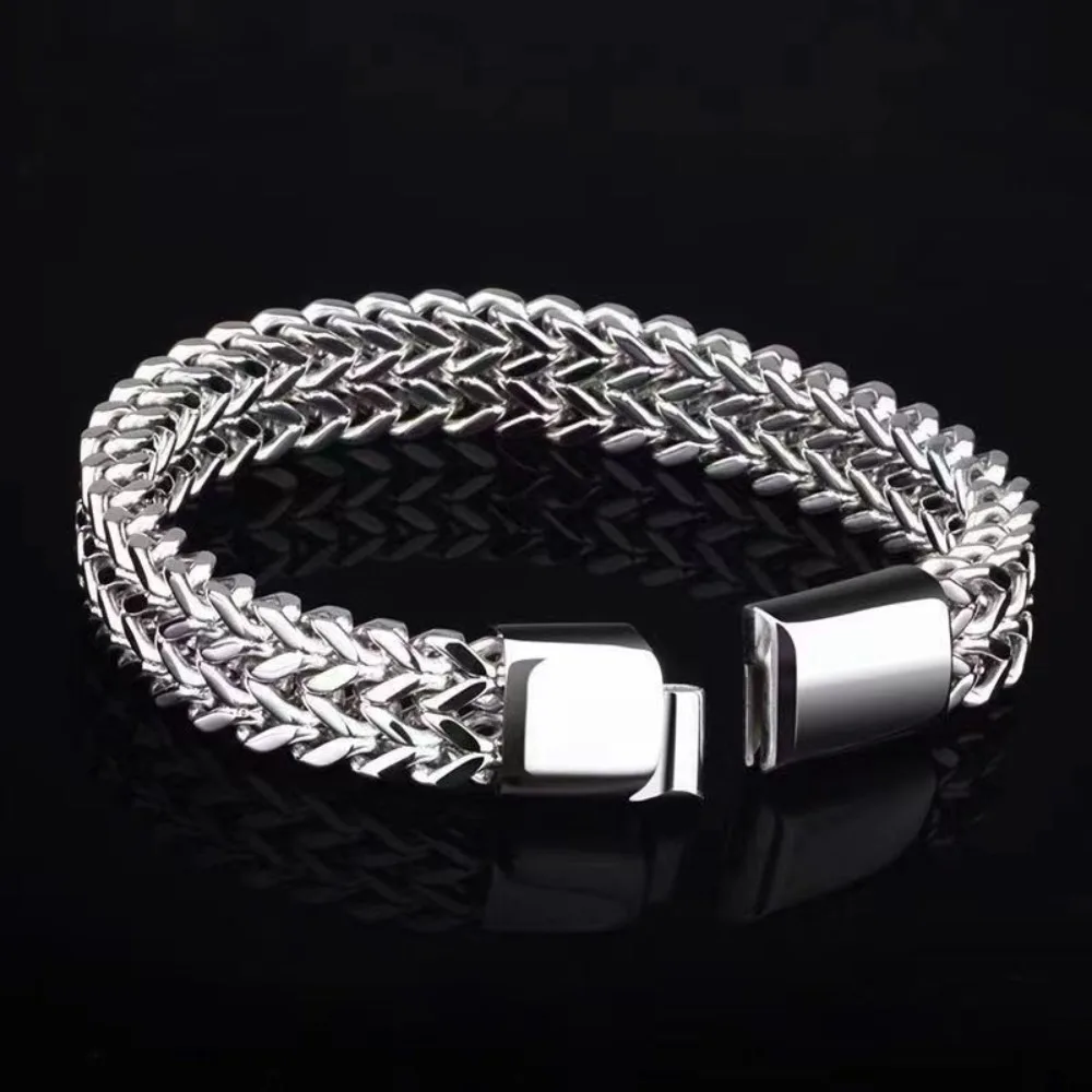 New Model Stainless Steel Braided Double Row Front and Rear Fish Scale Alloy Magnetic Buckle Bracelet with Keel Jewelry