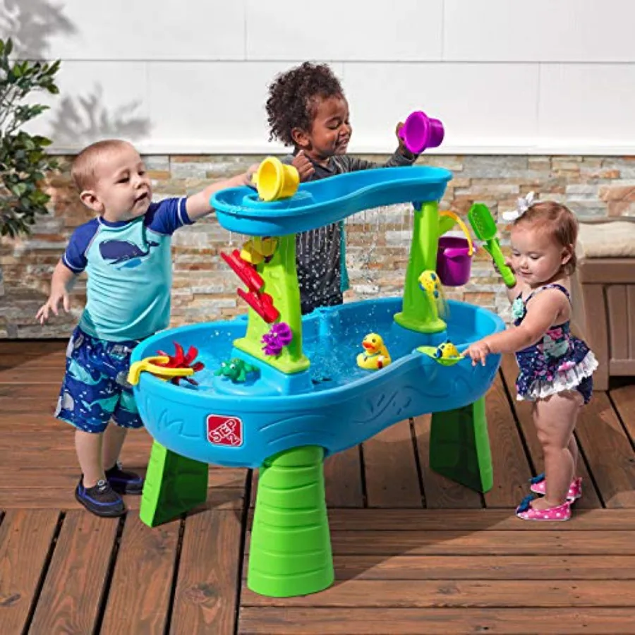Mesa de agua para estanque contra salpicaduras de duchas de lluvia, juego sensorial de actividades de agua y arena para niños, juguetes de verano al aire libre, accesorios de juguete acuático de 13 piezas