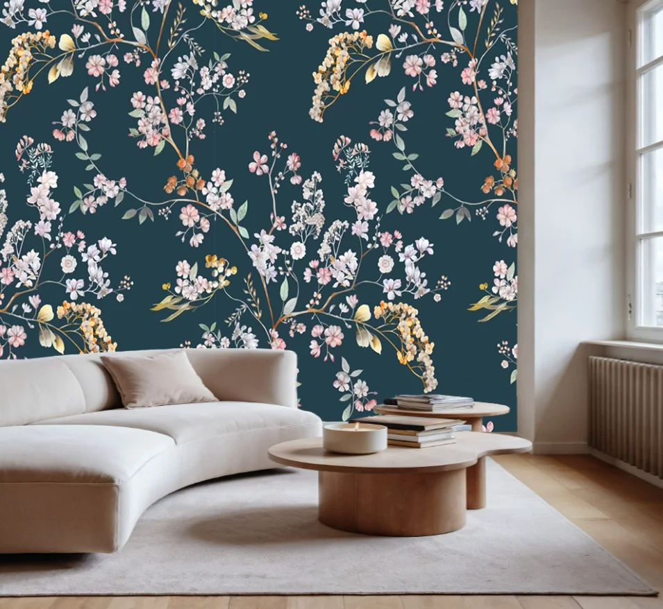 Customized size mural, American retro floral tile wallpaper, home decoration, pastoral style flower decoration painting murals