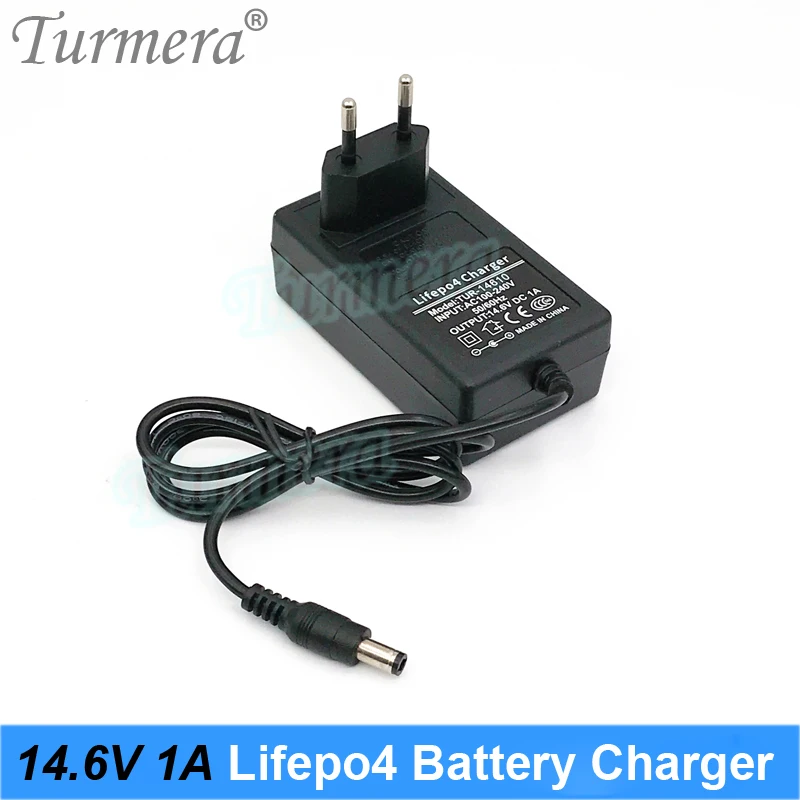 Turmera 4S 14.6V 1A Lifepo4 Battery Charger DC 5.5*2.1mm for 4Series 12V 12.8V 14.4V 18650 32650 32700 33140 Lifepo4 Battery Use