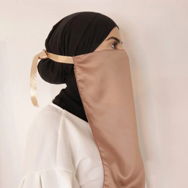 Niqab High Quality With Satin String Muslim One Layer Breathable Satin Nida Modest Islamic Clothing Prayer Hijab Dropshipping