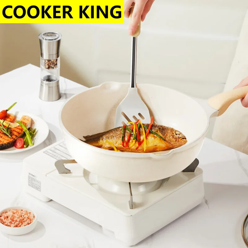 

COOKER KING Aluminum Alloy Wok Pan with Lid Non Stick Frying Pan Omelette Pan Cooking Pots Pans Cookware for All Stovetops