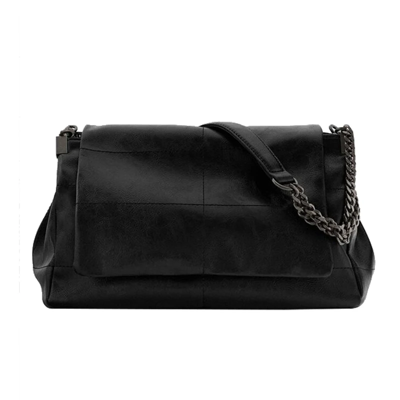 حقيبة نسائية عصرية كبيرة غير رسمية 2025، حقيبة كتف سوداء للتنقل اليومي مع سلسلة، حقيبة يد عملية عالية السعة