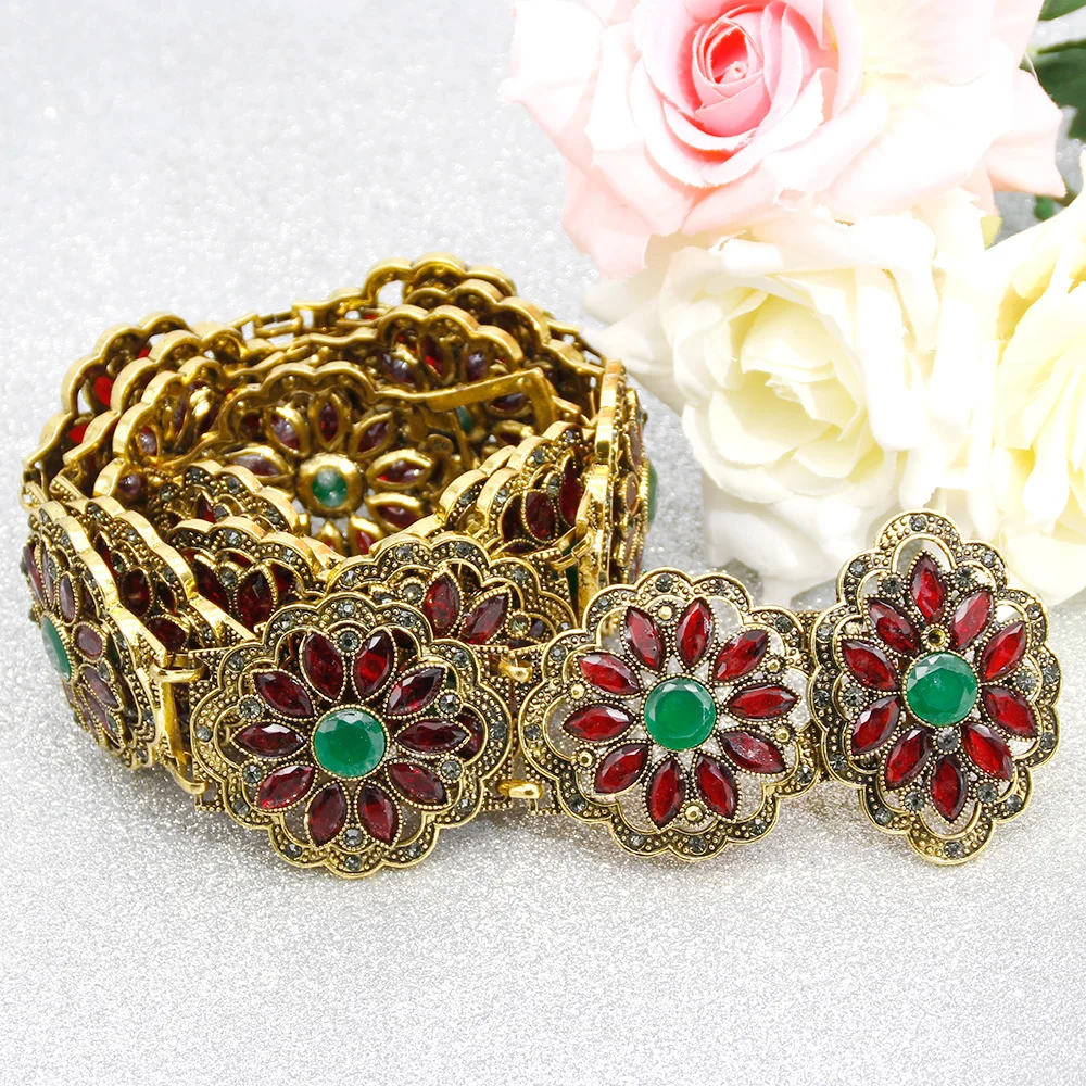 Sunspicems Traditional Algeria Morocco Belt For Women Ethnic Wedding Jewelry Caftan Belt Turkish Flower Waist Chain Family Gift